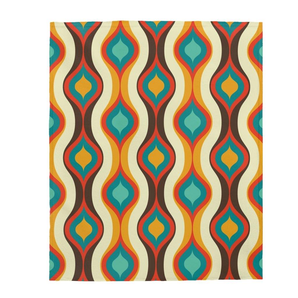 Retro 60's Geometric Waves Brown, Orange & Blue Velveteen Lightweight Blanket | lovevisionkarma.com