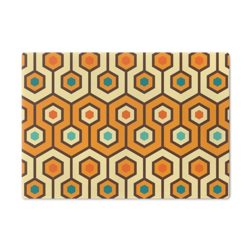 Mid Century Modern Retro Geometric Orange/Cream Glass Cutting Board | lovevisionkarma.com