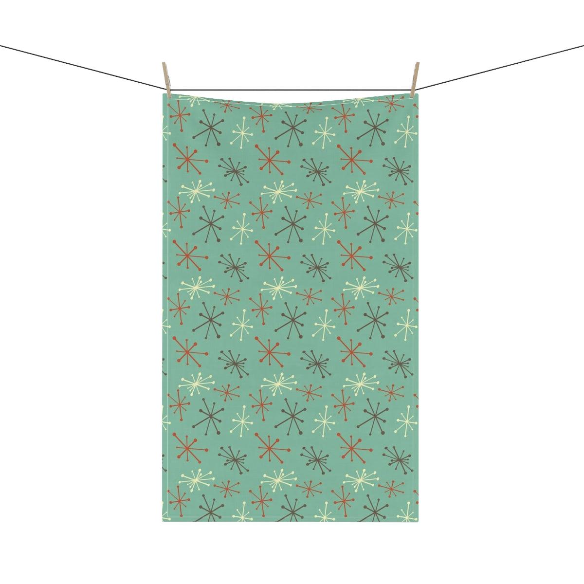 Retro 50s Atomic Burst MCM Teal Tea Towel | lovevisionkarma.com