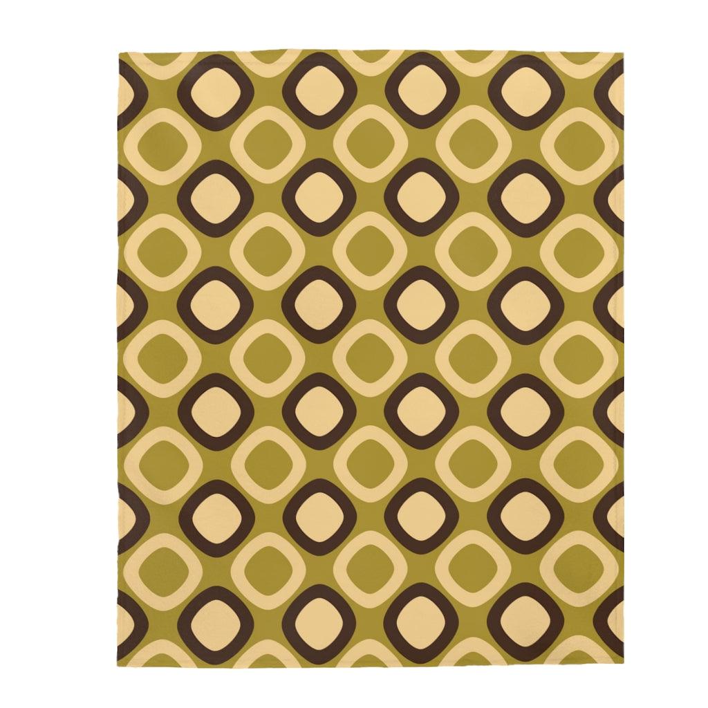 Retro Mod Squares MCM Green, Brown Lightweight Velveteen Blanket | lovevisionkarma.com