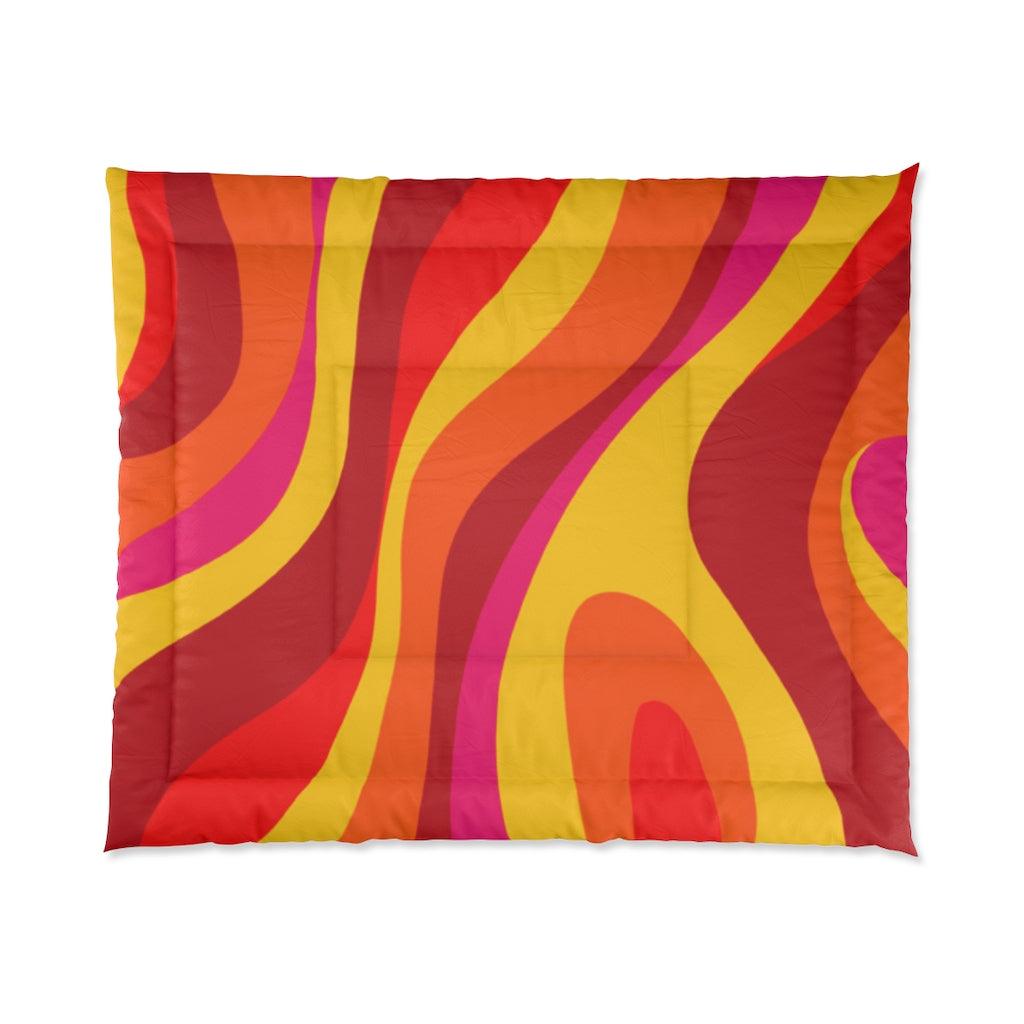 Groovy 60's Hippie Retro Swirl Orange, Yellow and Red MCM Comforter | lovevisionkarma.com