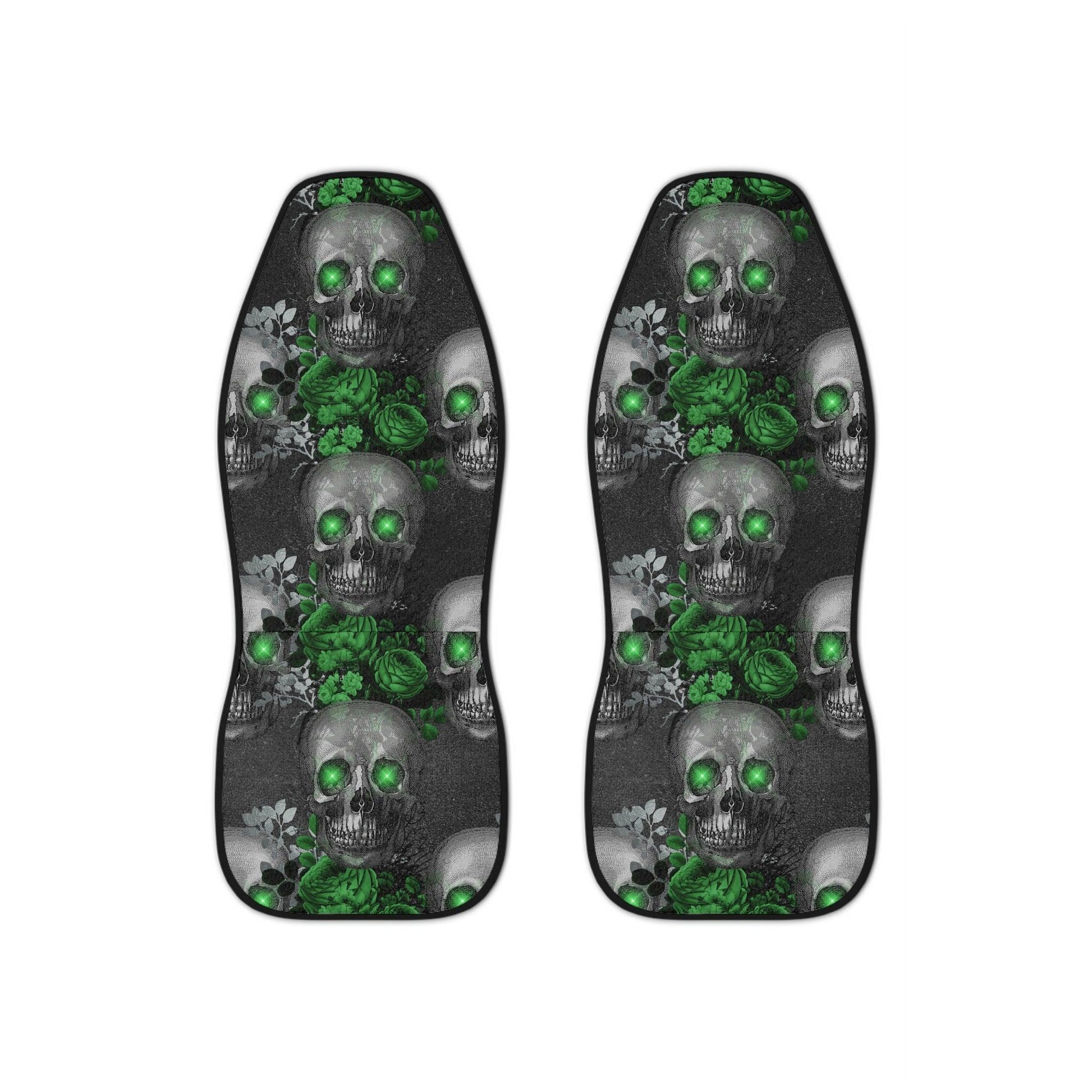 Gothic Skulls with Green Eyes and Florals Glam Goth Car Seat Covers | lovevisionkarma.com