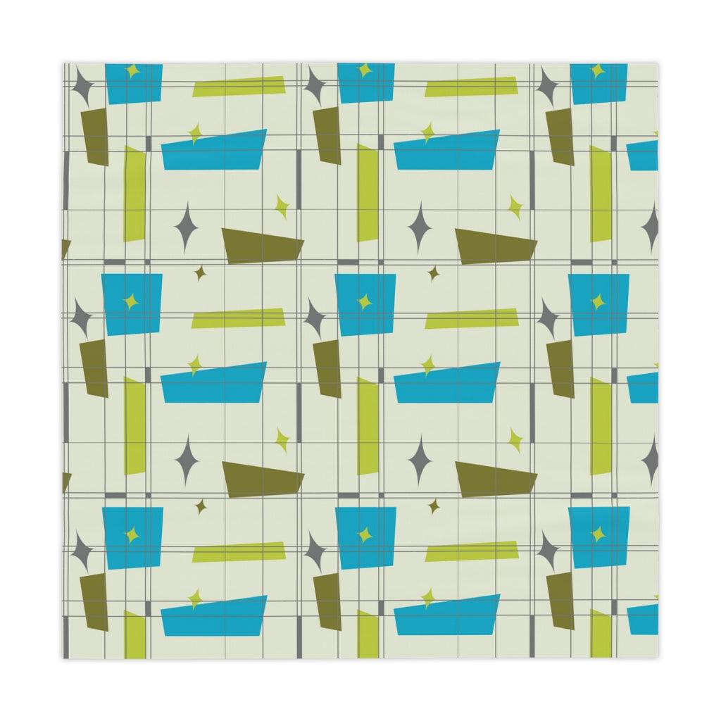 Retro 50s Burst Abstract Green & Blue Mid Century Tablecloth | lovevisionkarma.com
