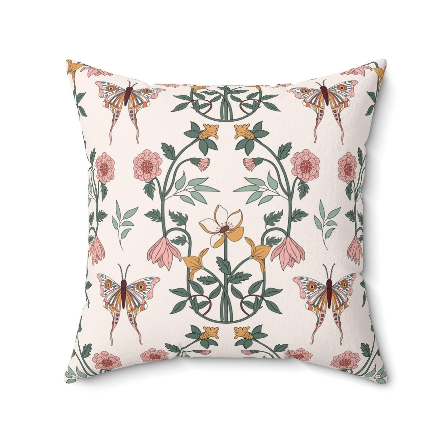 Boho Chic Florals and Moth Cottagecore Multicolor Throw Pillow | lovevisionkarma.com