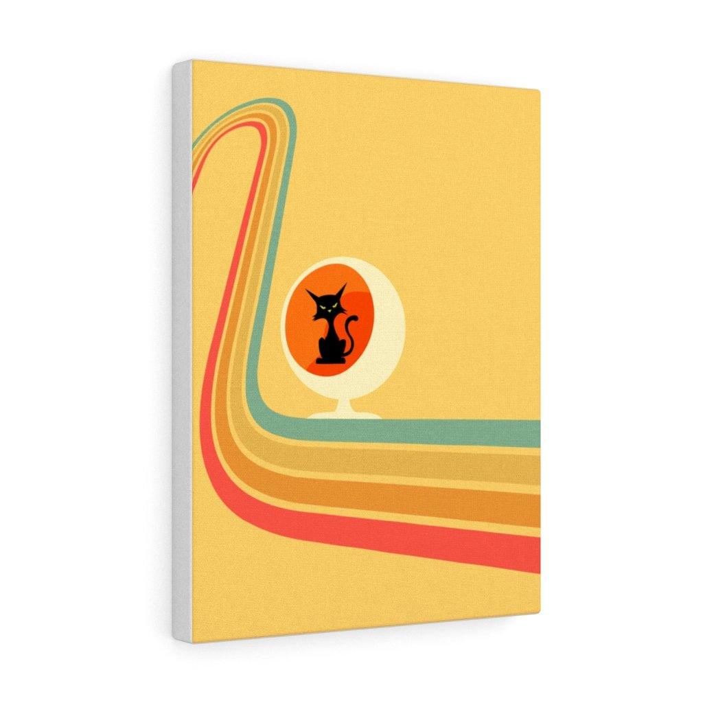 Atomic Retro 60's Black Cat in Ball Chair Yellow Canvas Gallery Wrap | lovevisionkarma.com