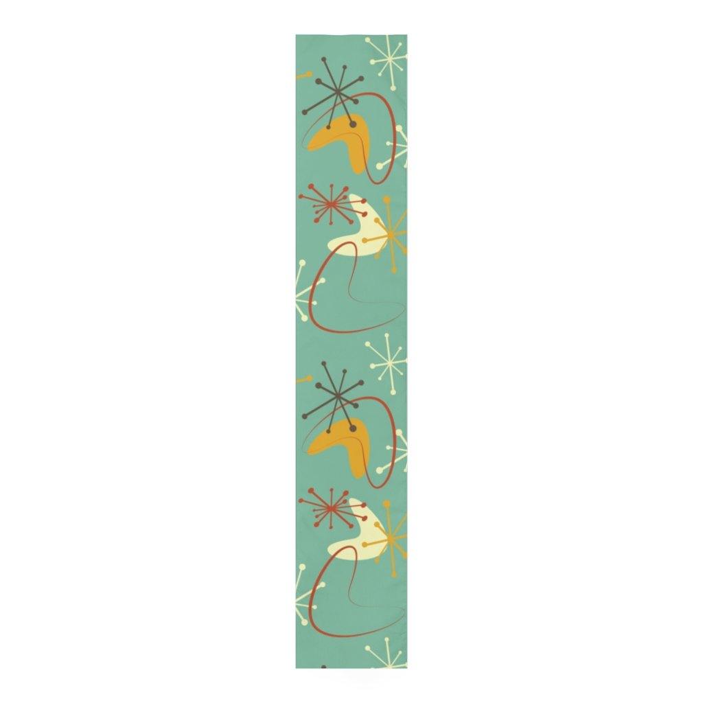 Atomic Mid Century Table Runner Boomerangs & Bursts Teal Retro Table Linens | lovevisionkarma.com