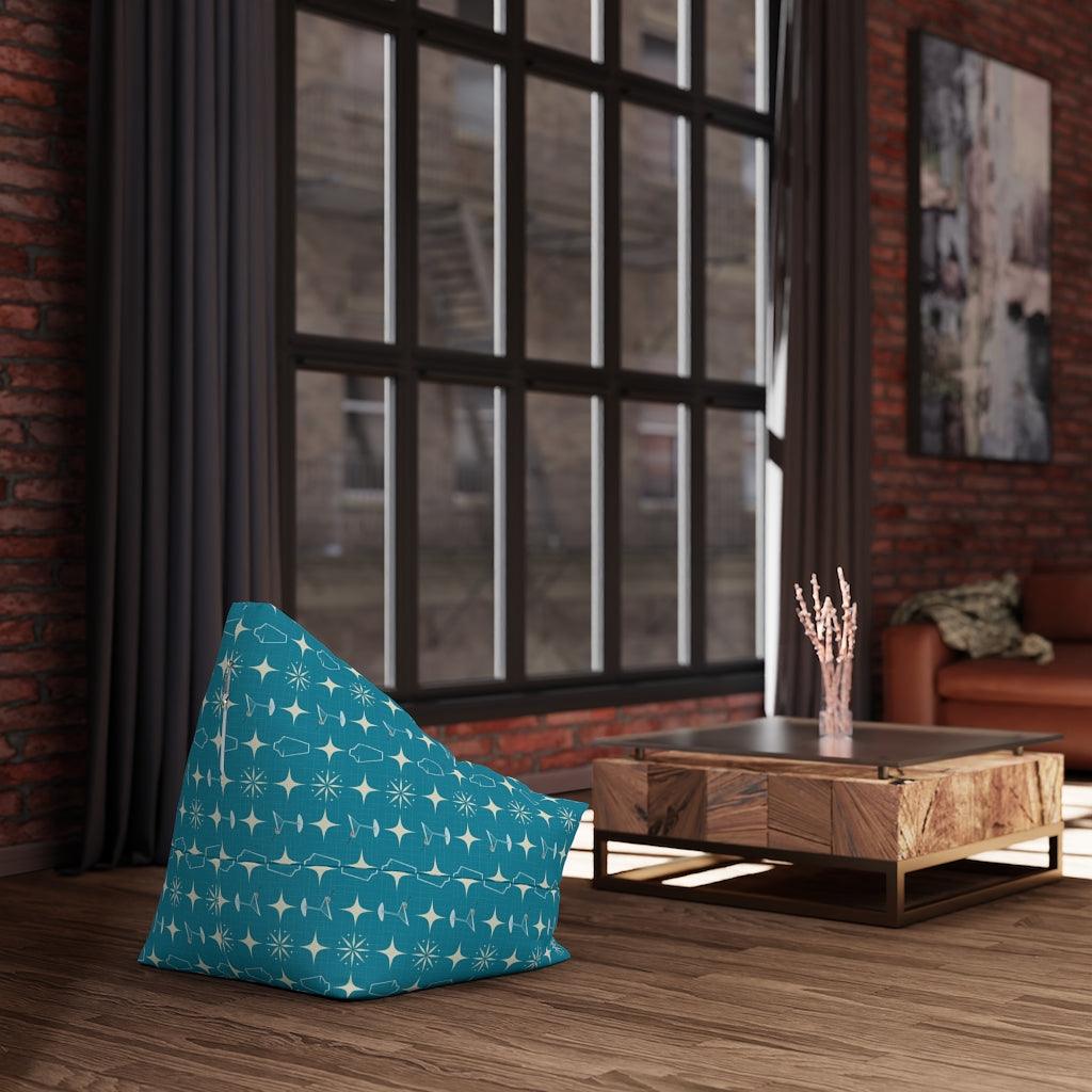Retro Atomic Burst, Martinis & Shakers MCM Blue Bean Bag Chair COVER | lovevisionkarma.com