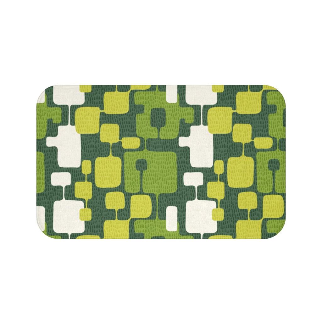 Retro Abstract Mid Century Modern Green Bath Mat | lovevisionkarma.com