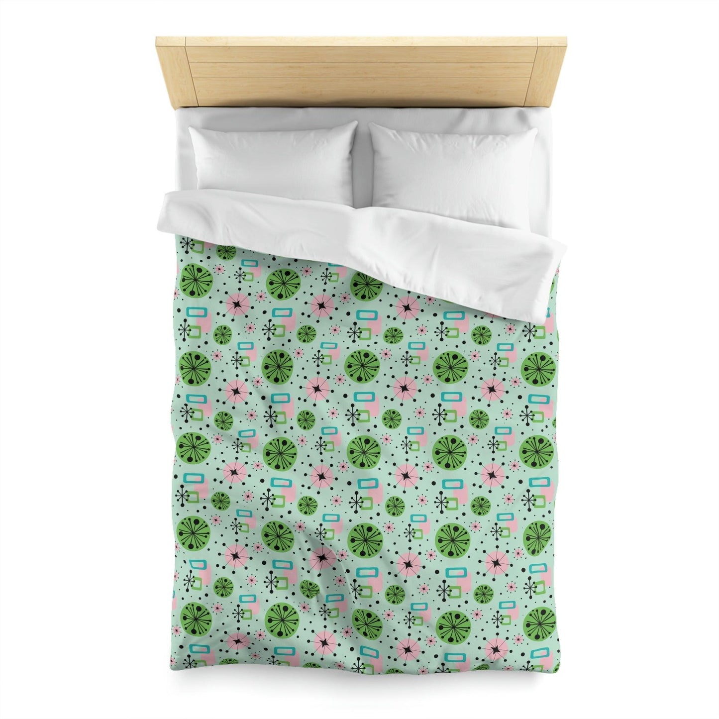 Retro 50s Atomic Burst Mid Century Mod Green, Pink & Blue Duvet Cover | lovevisionkarma.com