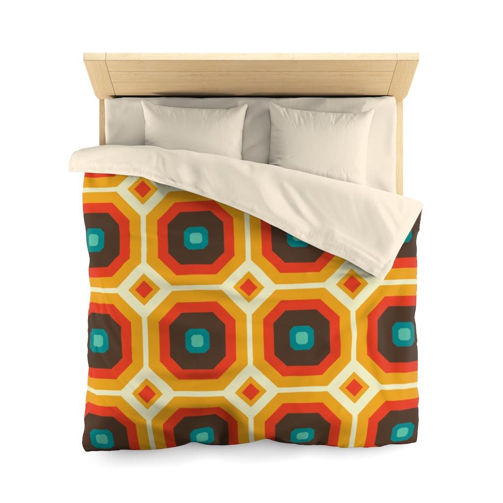 Retro 60s Mid Century Geometric Brown & Orange Duvet Cover | lovevisionkarma.com