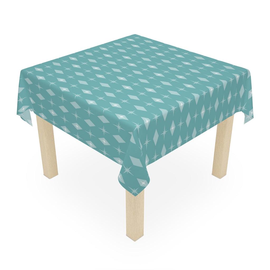 Mid Century Bursts & Diamonds Blue Square Tablecloth | lovevisionkarma.com