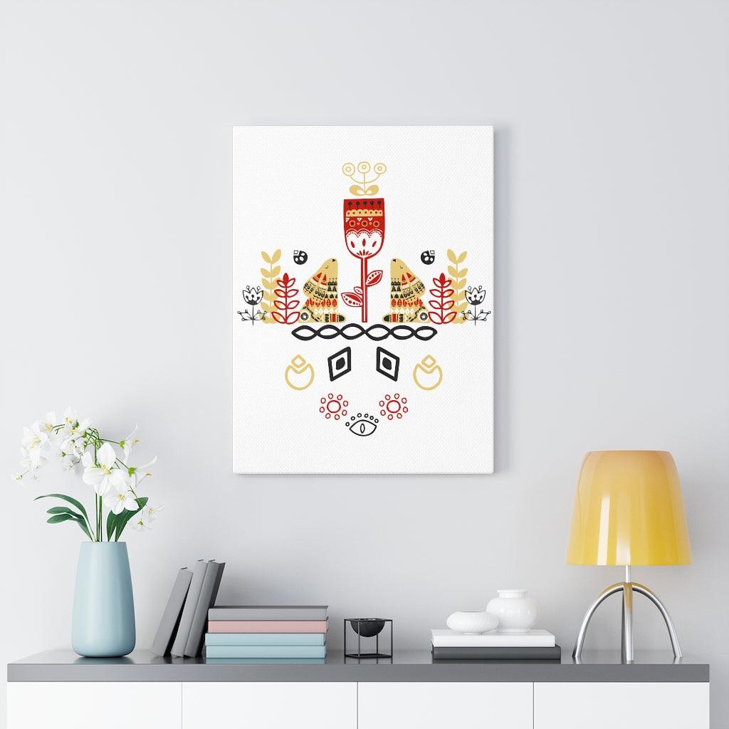 Scandinavian Nordic Folk Art Rabbits Mustard & Red Canvas Gallery Wrap | lovevisionkarma.com