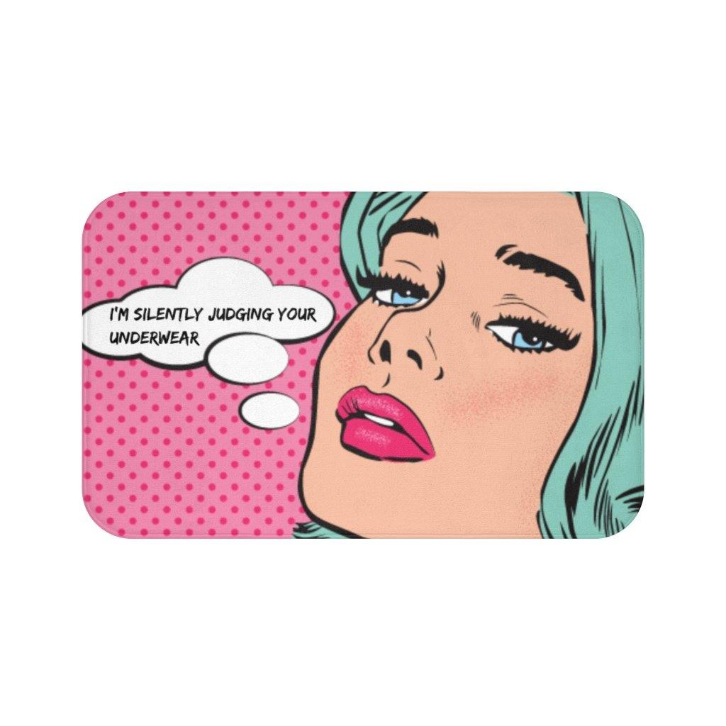 "Silently Judging" Comic Pop Art Funny Bath Mat | lovevisionkarma.com