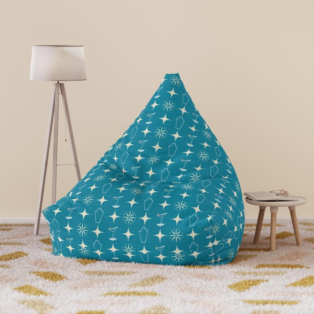 Retro Atomic Burst, Martinis & Shakers MCM Blue Bean Bag Chair COVER | lovevisionkarma.com