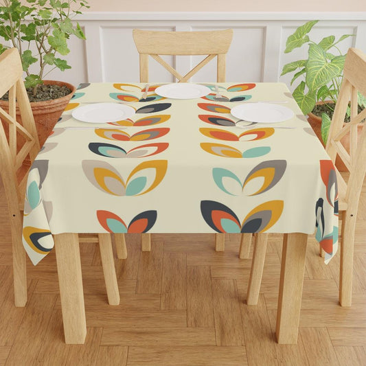 Danish Scandi Floral Leaves Cream MCM Tablecloth | lovevisionkarma.com