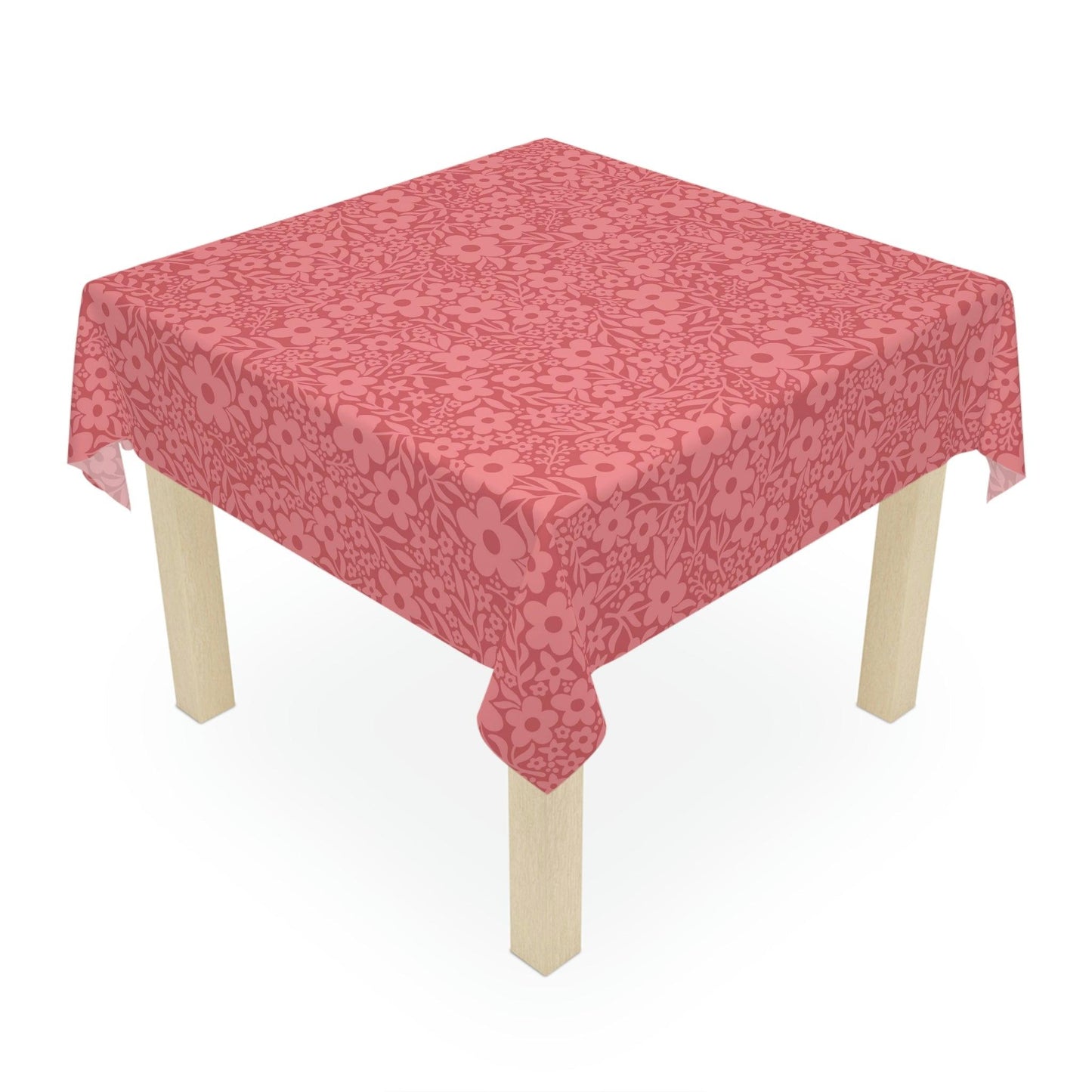 Retro Minimalist Flowers Mid Century Monochromatic Coral Pink Tablecloth | lovevisionkarma.com