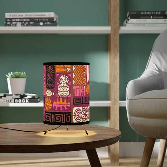 Tiki Retro 60s Brown, Orange and Pink Tabletop Tripod Lamp | lovevisionkarma.com
