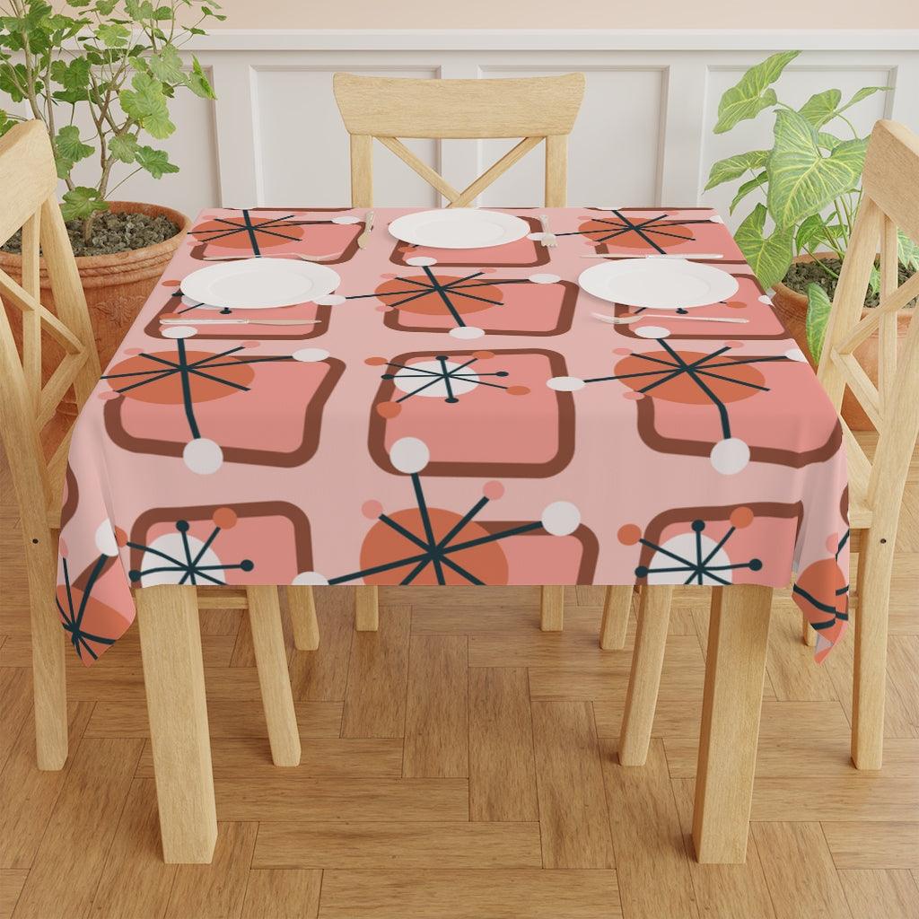 Atomic Burst Mid Century Pink Tablecloth | lovevisionkarma.com