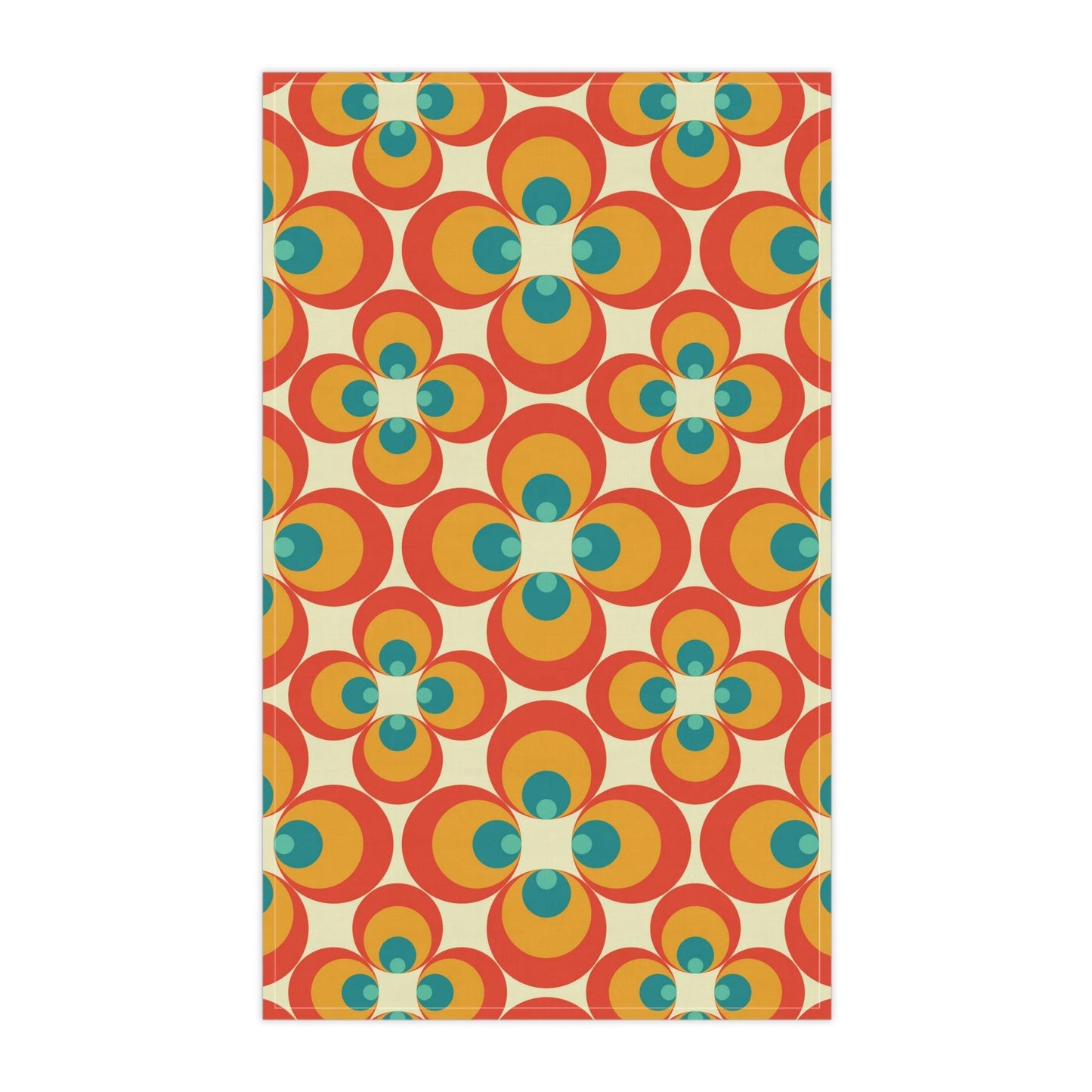 Retro 60s 70s Mid Century Mod Orange, Mustard & Teal Geo Kitchen Tea Towel | lovevisionkarma.com