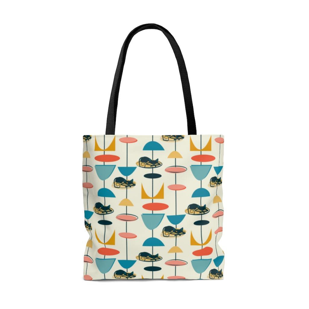 Mid Century Retro Atomic Cat Tote Bag | lovevisionkarma.com