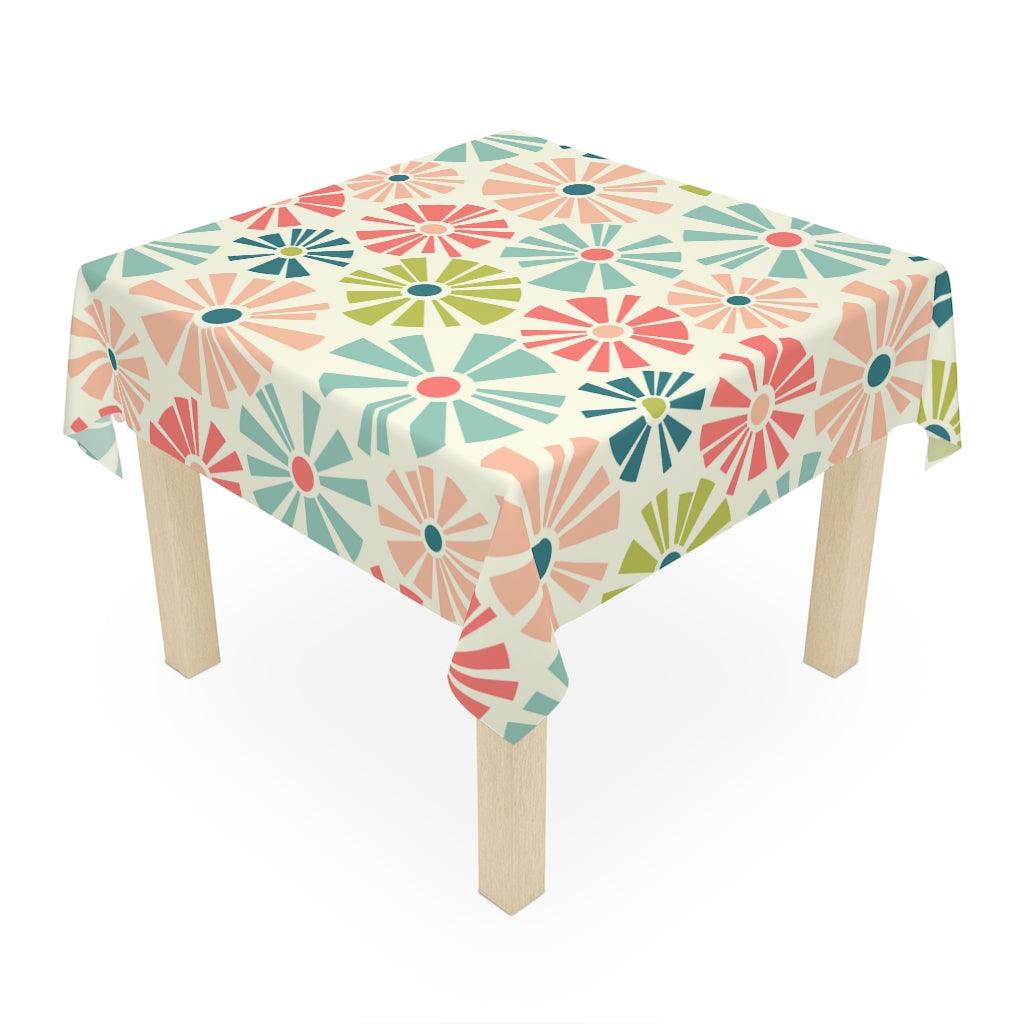 Mid Century Mod Retro Flowers Multicolor Tablecloth | lovevisionkarma.com