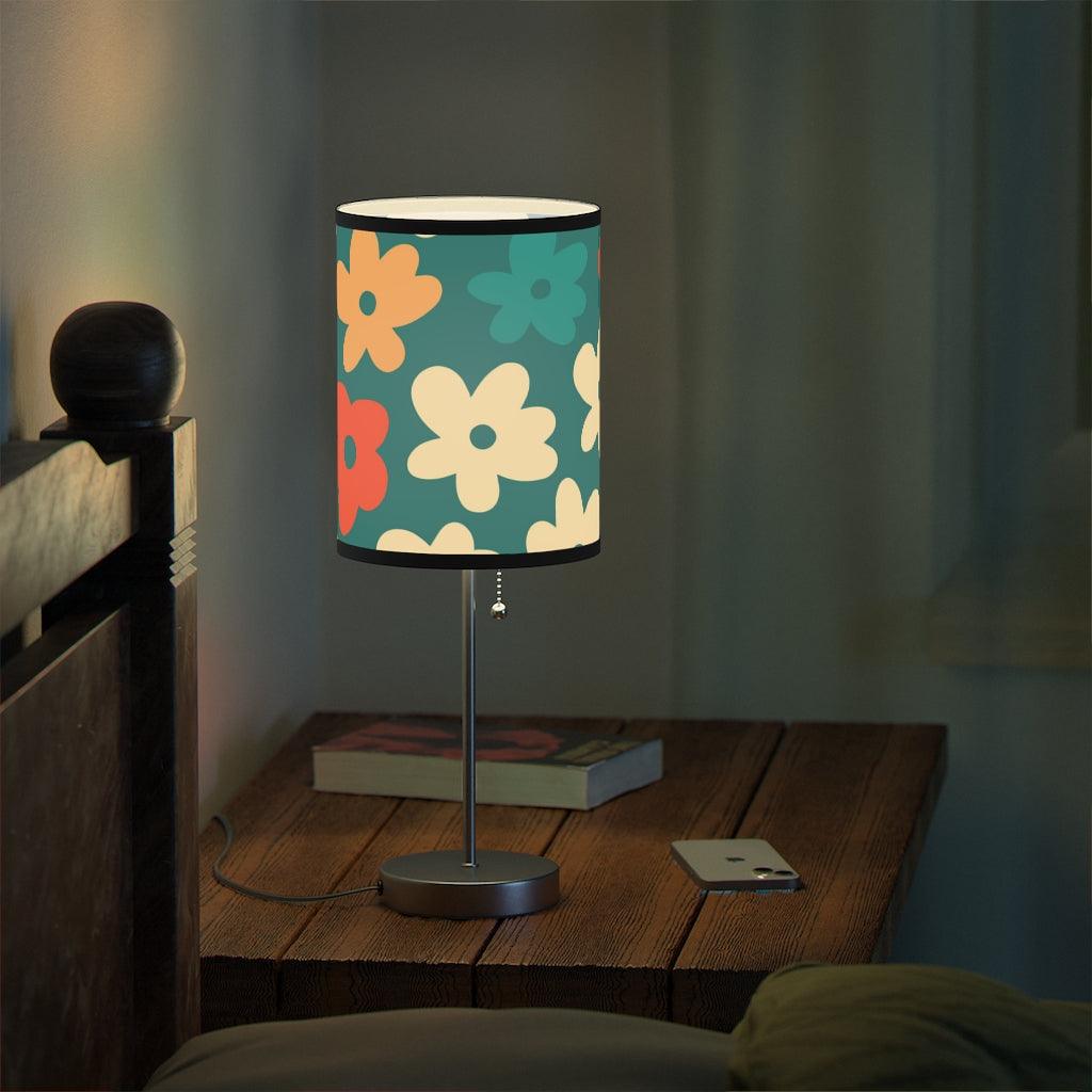 Boho Retro Flowers Teal MCM Tabletop Accent Lamp | lovevisionkarma.com