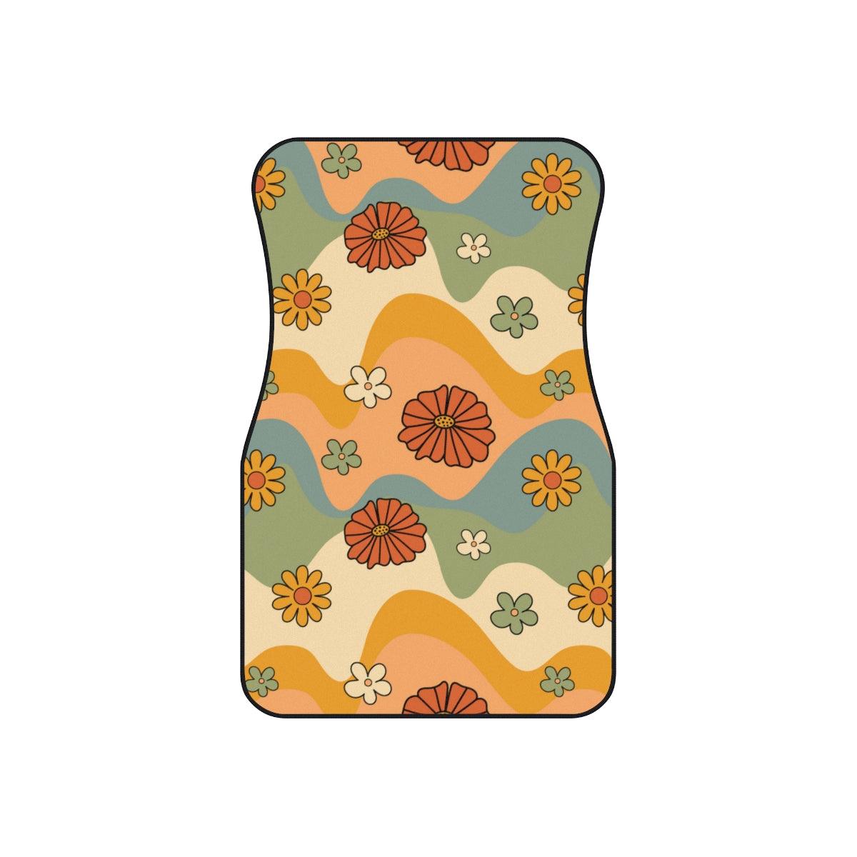 Boho Flowers and Waves Multicolor MCM Car Mats (Set of 4) | lovevisionkarma.com