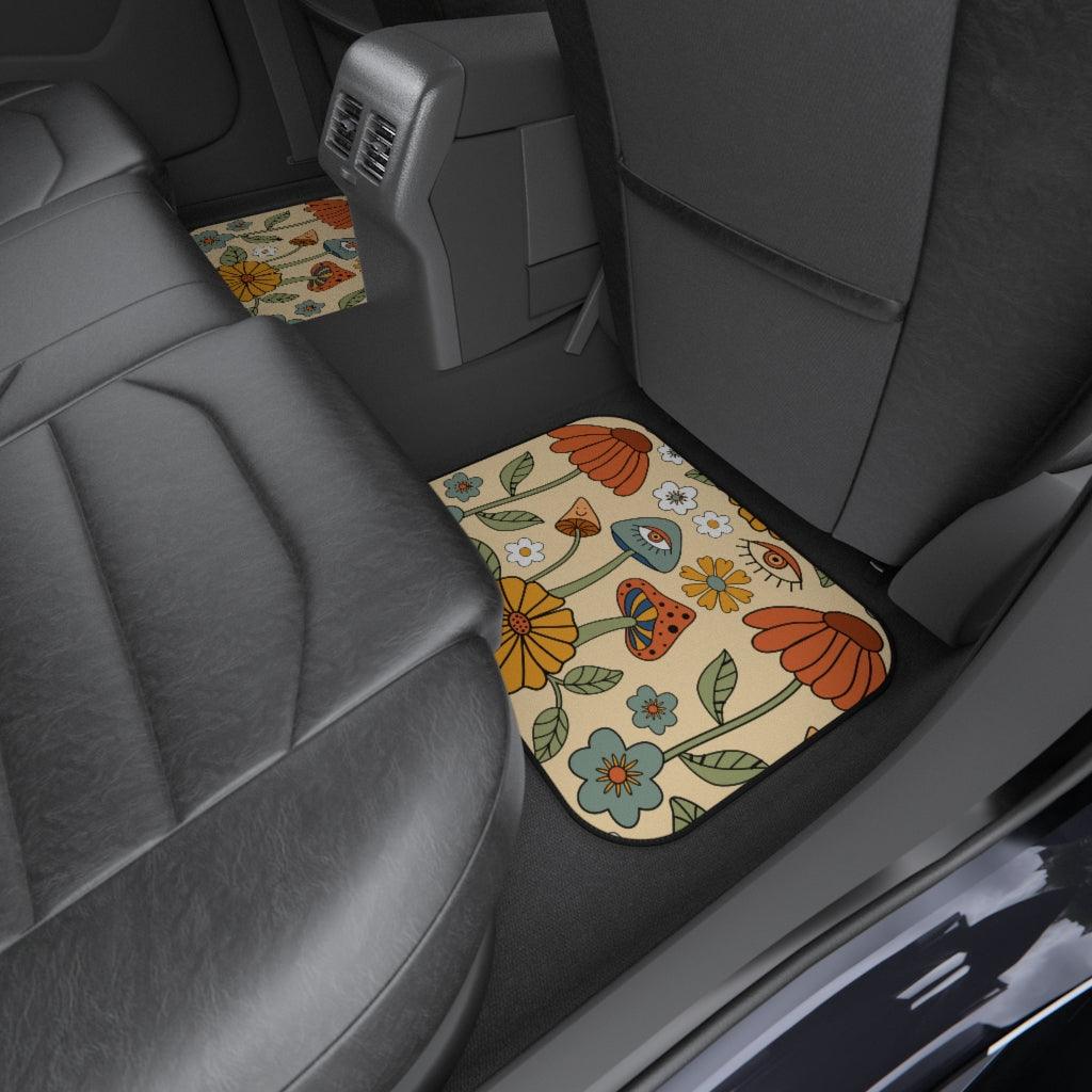 Boho Trippy Mushroom & Flowers Hippie Cottagecore Car Mats (Set of 4) | lovevisionkarma.com