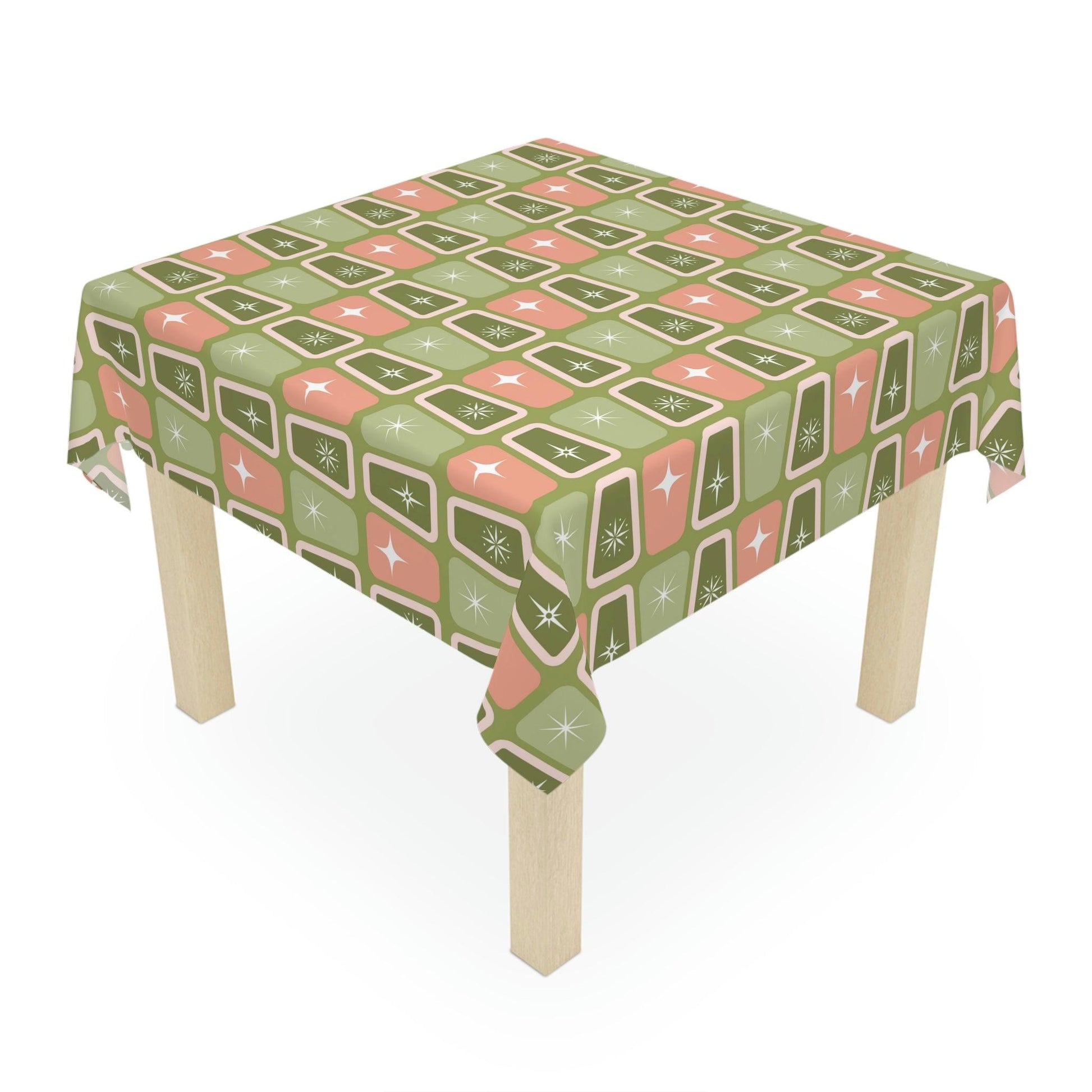 Retro 50s Atomic Age Starburst Mid Century Pink and Green Tablecloth | lovevisionkarma.com