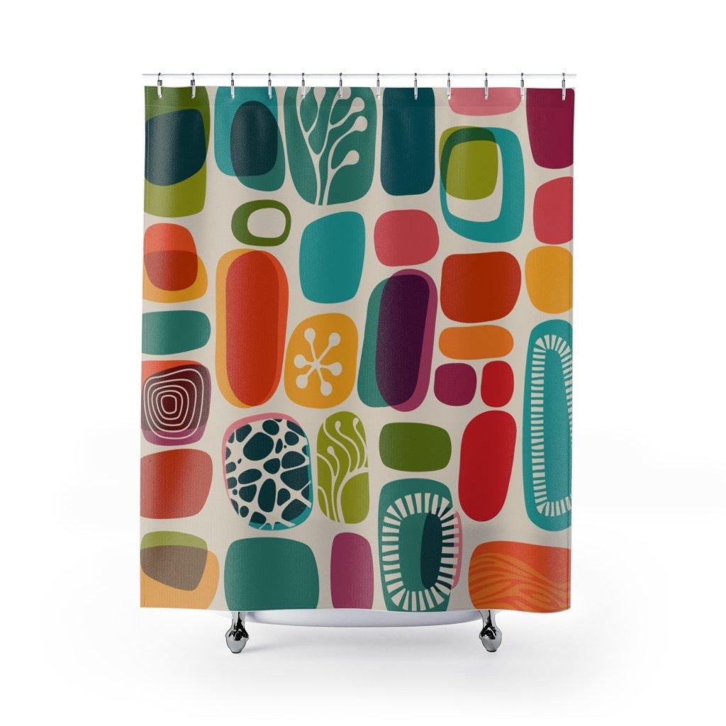 1960s, 70s Mid Century Modern Vibrant Abstract Shower Curtain | lovevisionkarma.com