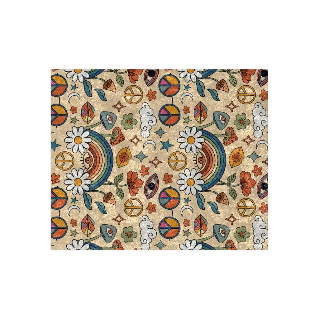 Trippy Boho Mushroom, Rainbow and Hippie Flowers Cottagecore Crushed Velvet Blanket | lovevisionkarma.com