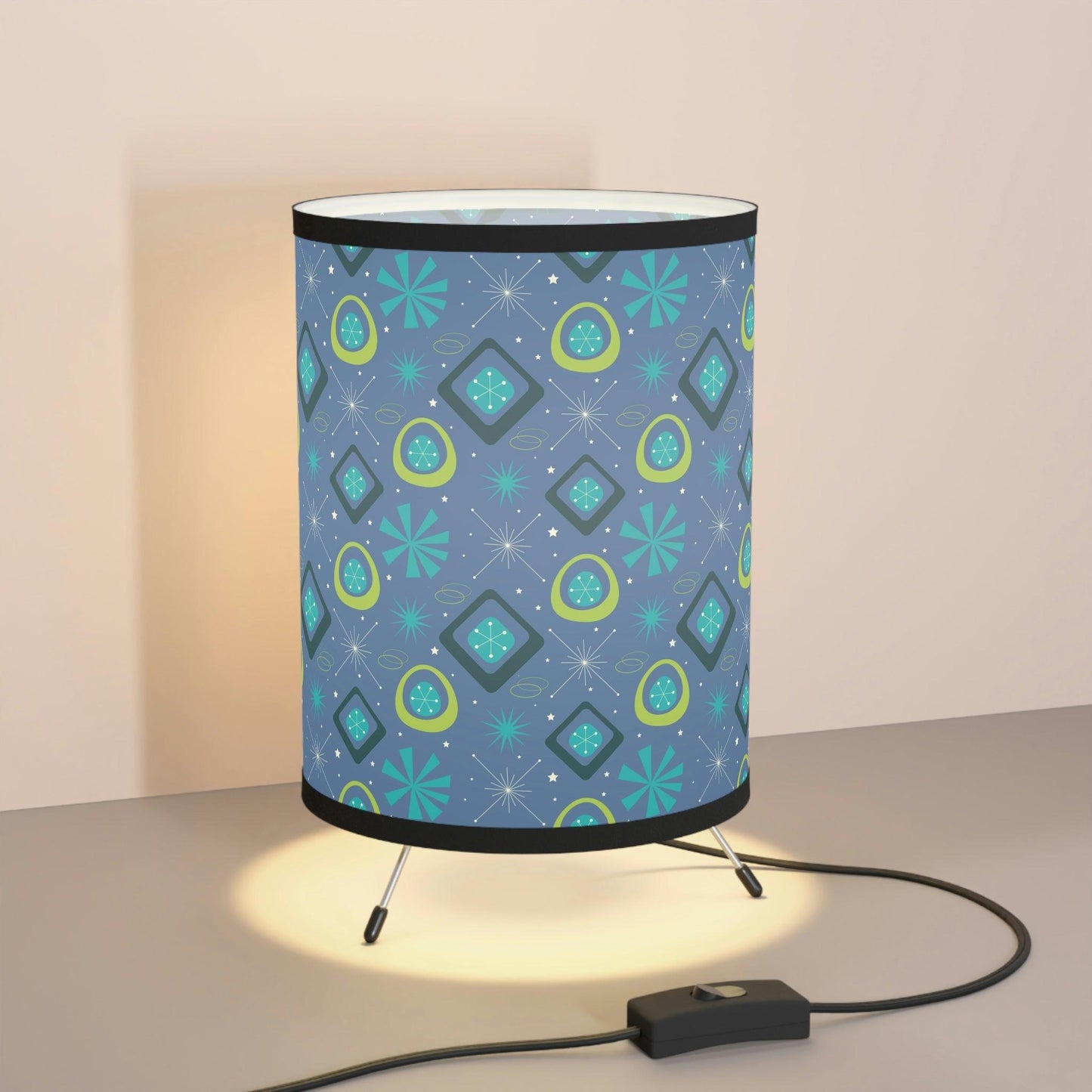 Retro 50s Space Age, Starburst Mid Century Mod Blue & Green Tripod Accent Lamp | lovevisionkarma.com