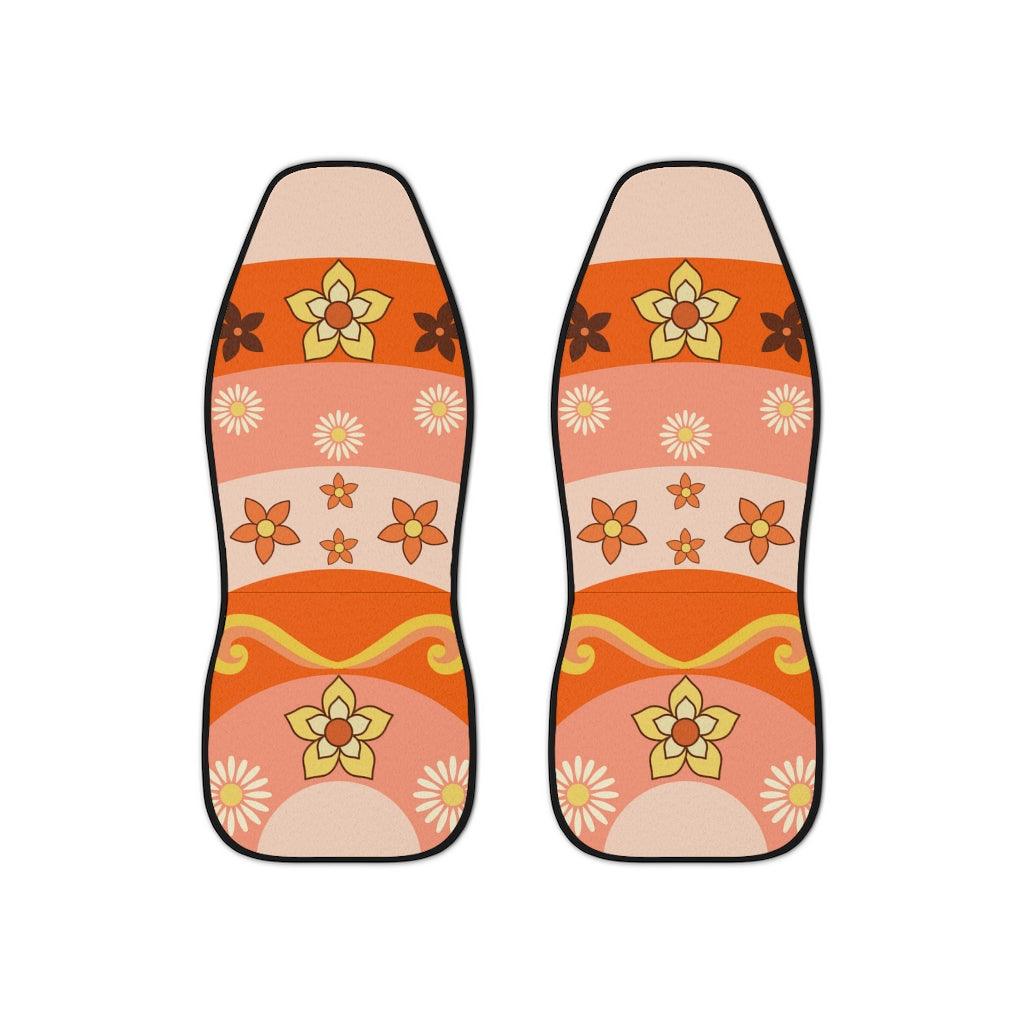 Groovy Boho Chic Flowers Orange Car Seat Covers | lovevisionkarma.com
