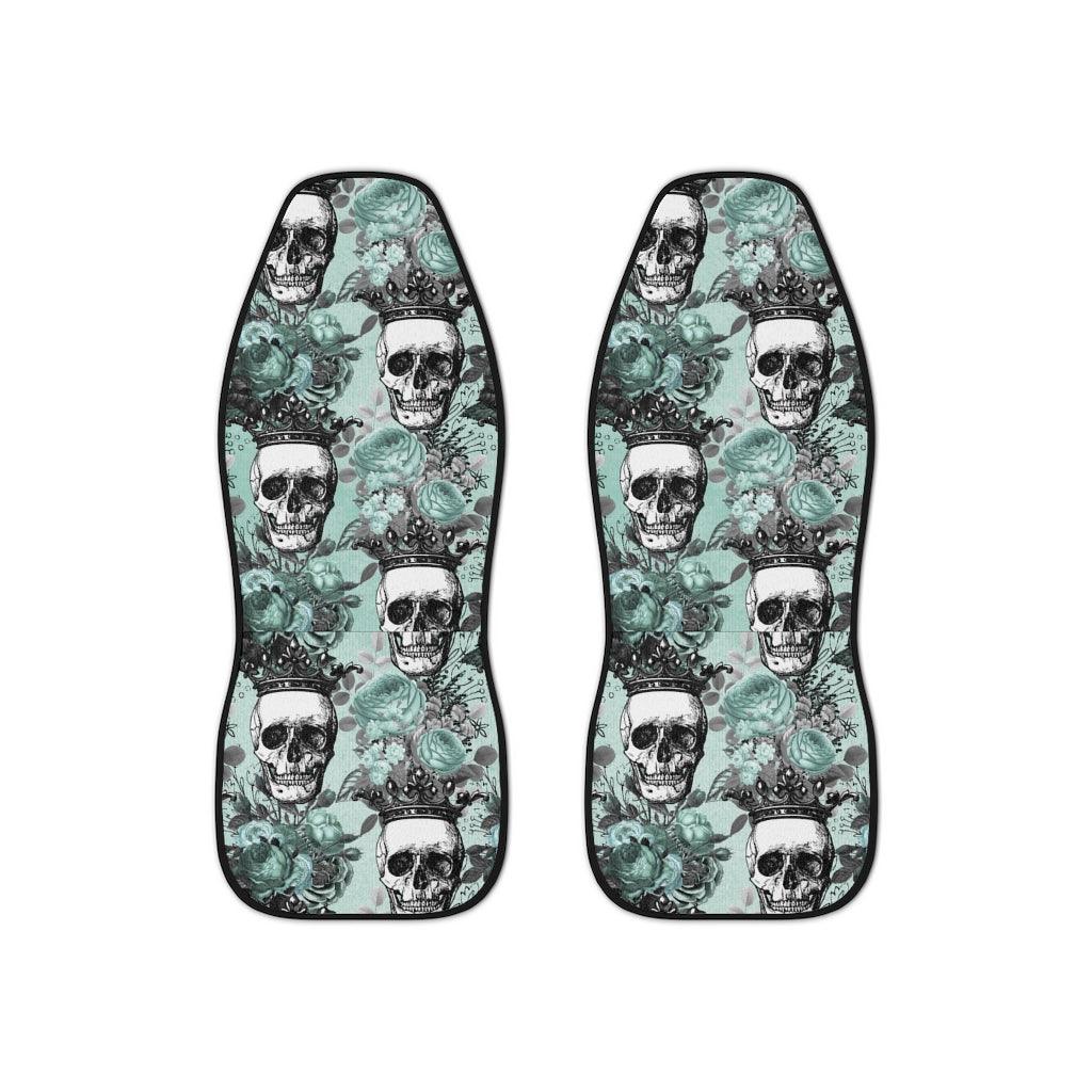 Skull with Crown Glam Goth Pastel Green Car Seat Covers | lovevisionkarma.com