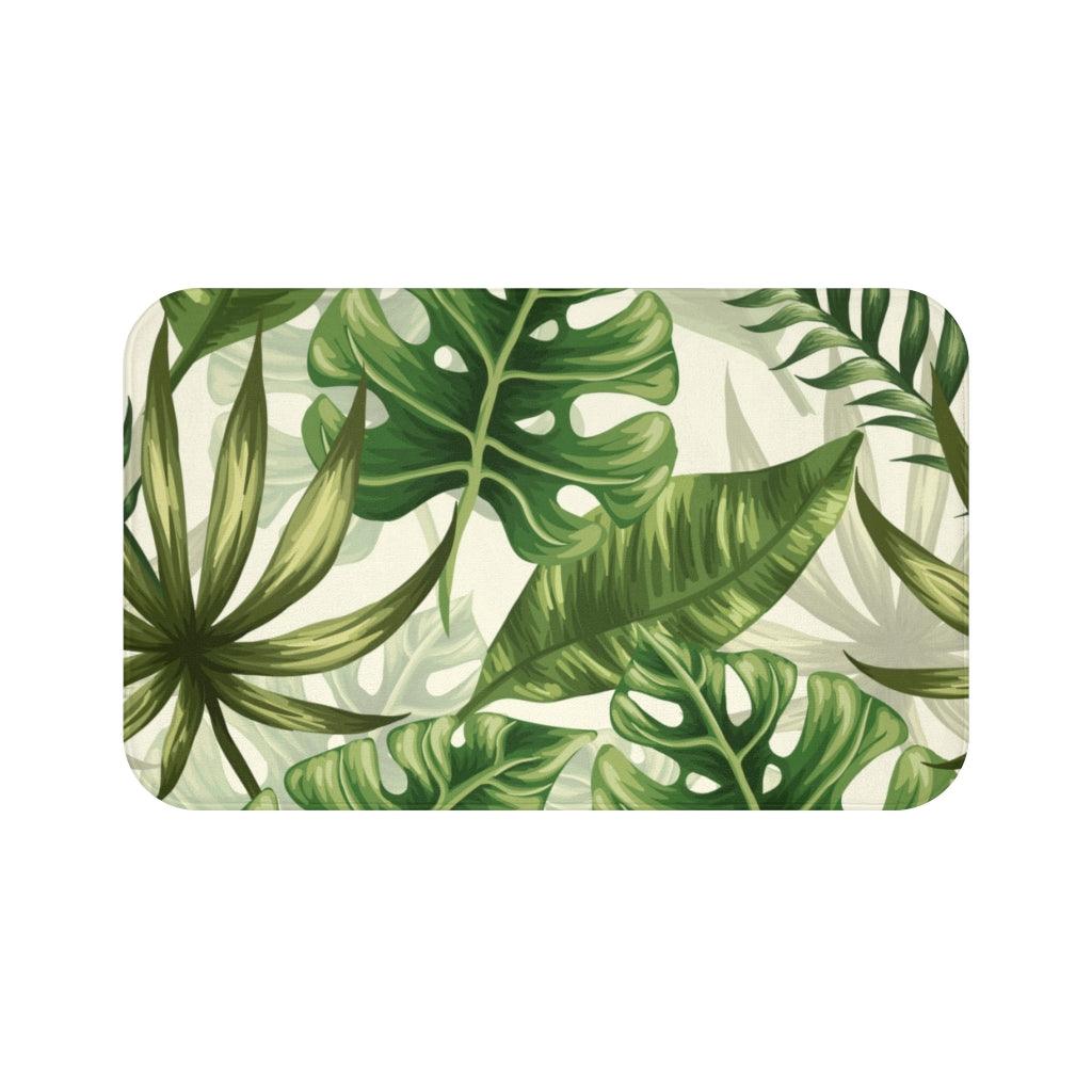 Vintage Monstera & Palm Leaf Tropical Bath Mat | lovevisionkarma.com