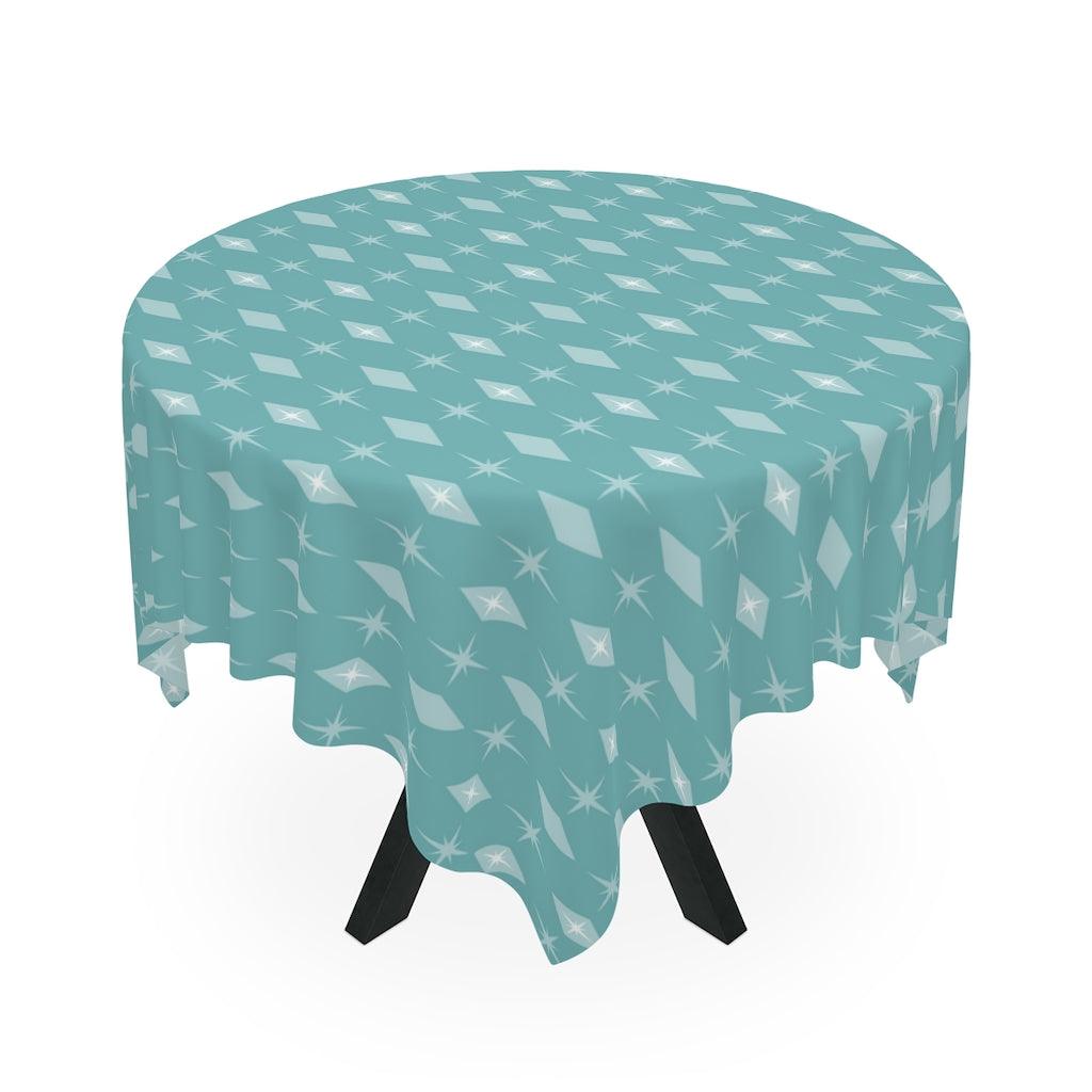 Mid Century Bursts & Diamonds Blue Square Tablecloth | lovevisionkarma.com