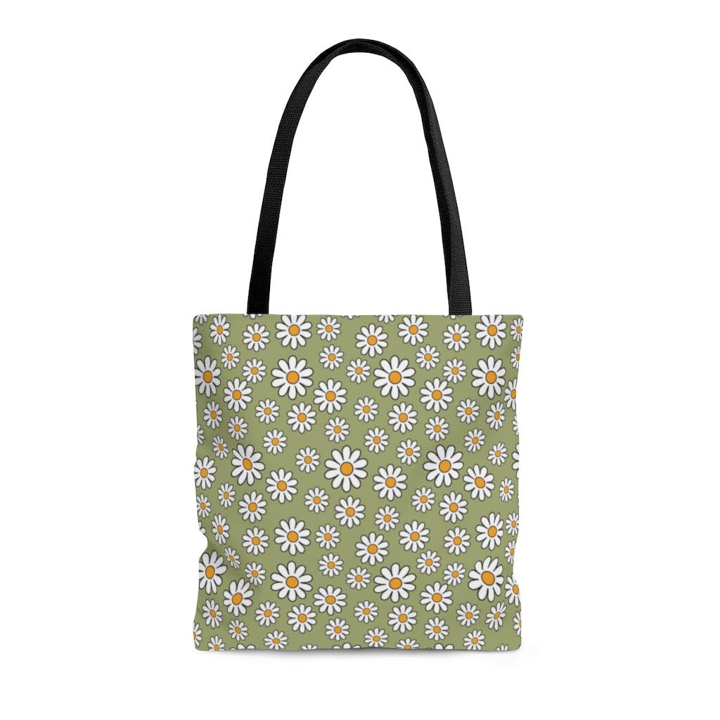 Boho Daisy Sage Green Hippie MCM Tote Bag | lovevisionkarma.com
