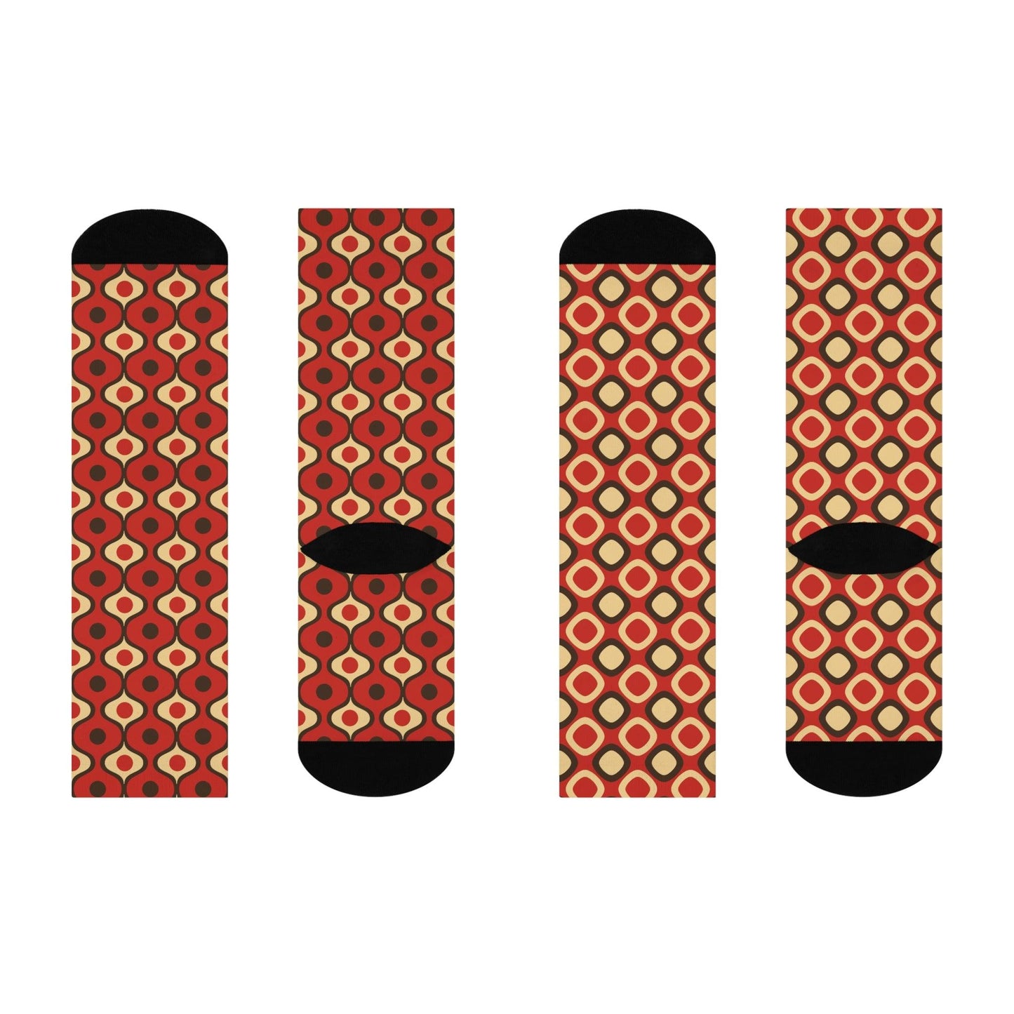 Mismatched Funky Retro Red Cushioned Unisex Crew Socks | lovevisionkarma.com