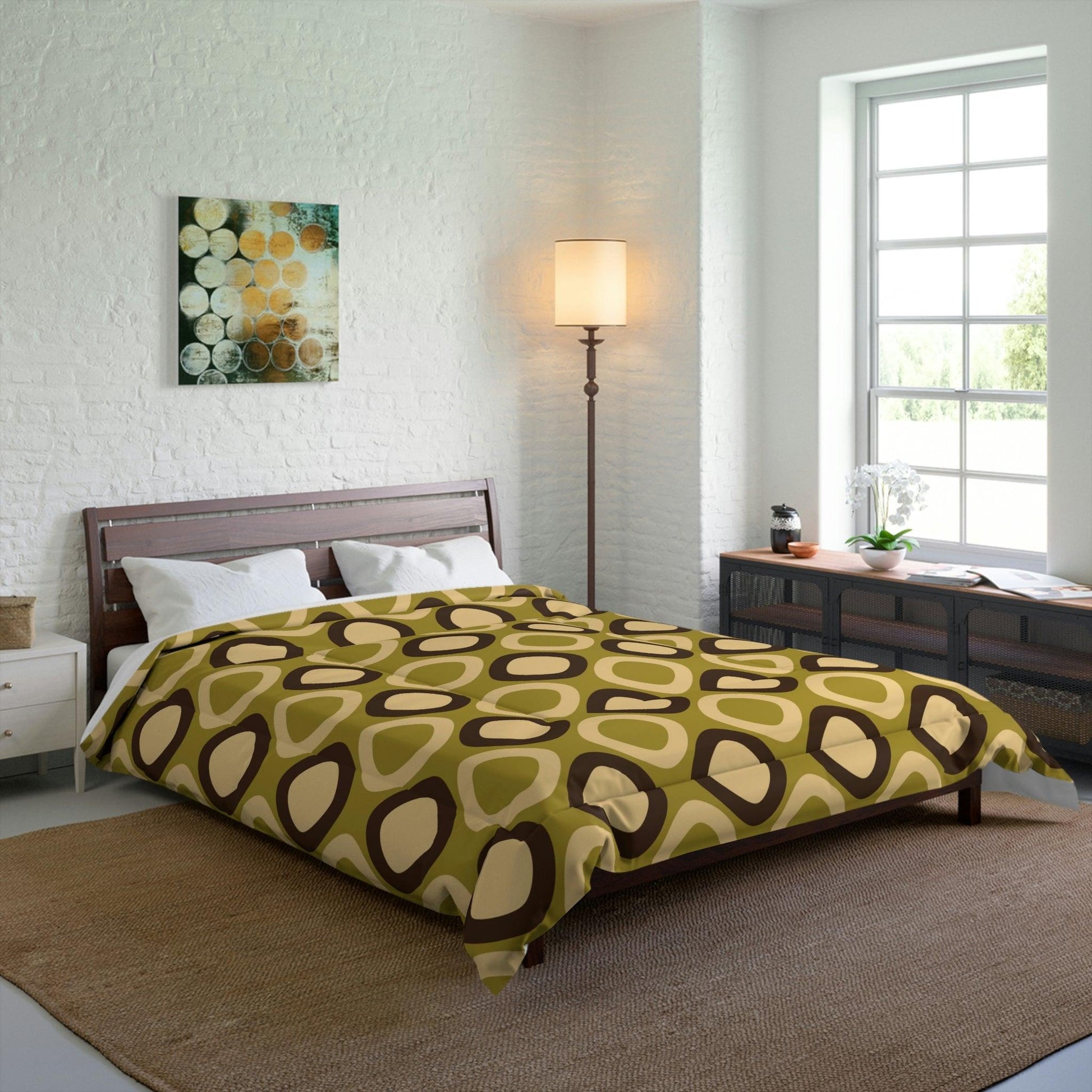 Retro Mod Squares MCM Green Comforter | lovevisionkarma.com