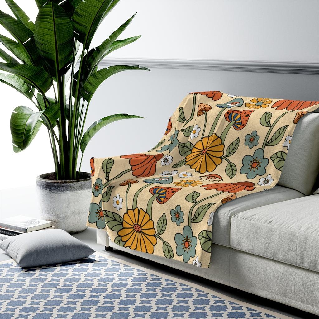 Trippy Mushroom Boho Hippie Flower Velveteen Lightweight Blanket | lovevisionkarma.com