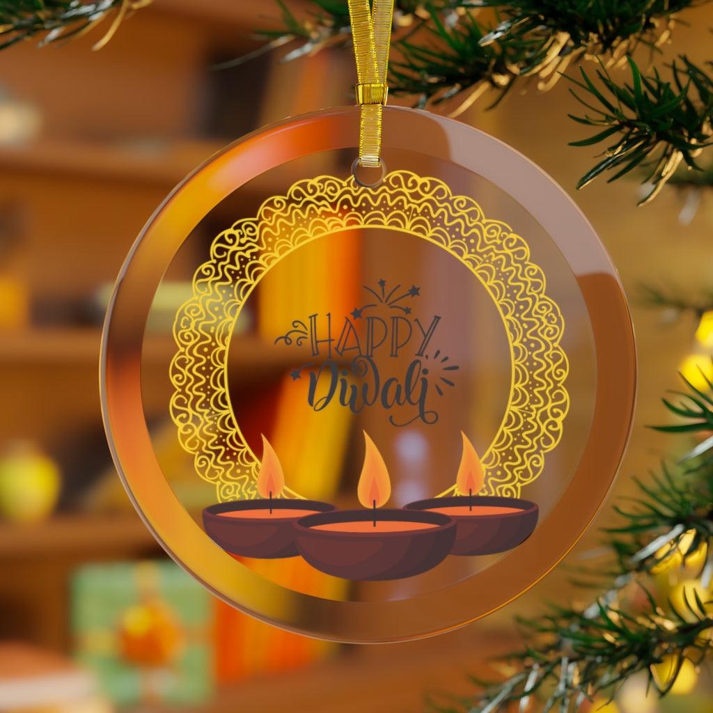 Happy Diwali Home Decor, Diya Design Diwali Glass Ornament | lovevisionkarma.com