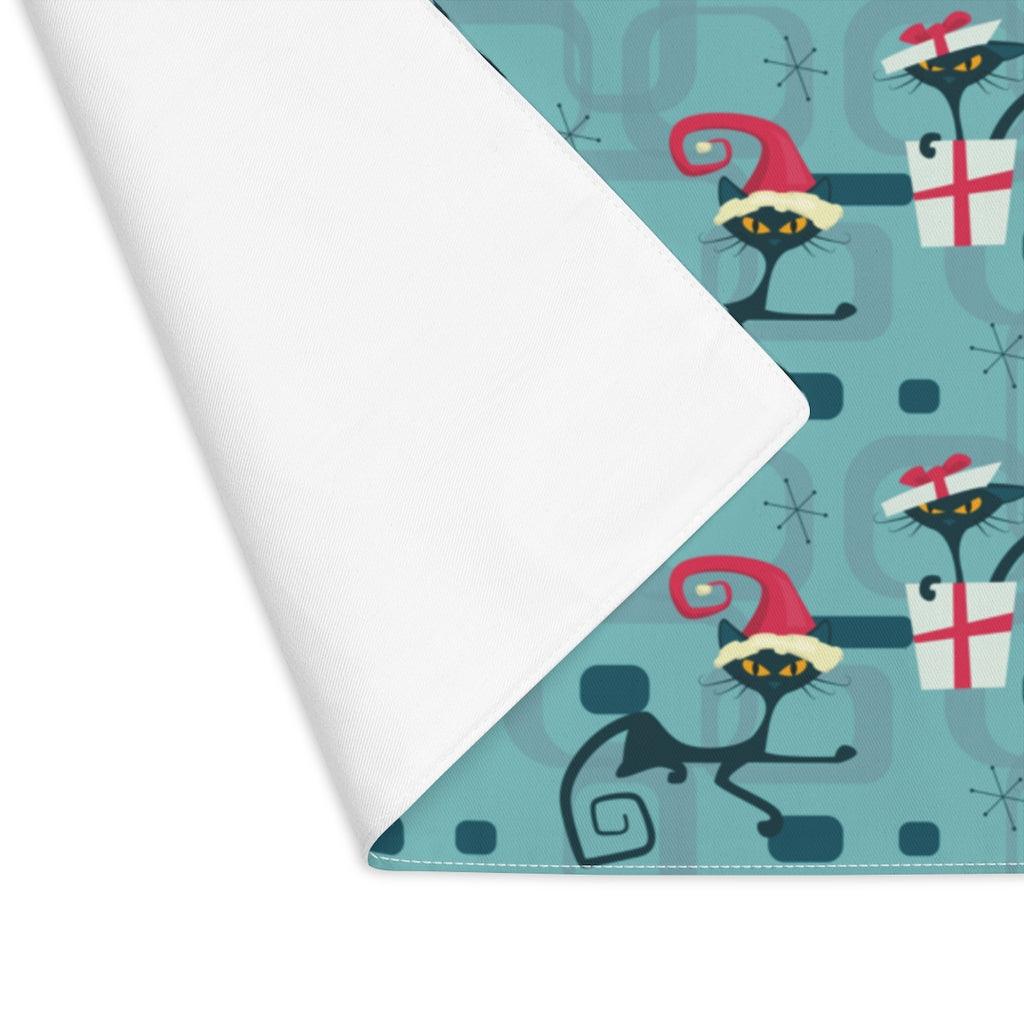 Mid Century Mod Christmas Cat Blue Placemat | lovevisionkarma.com