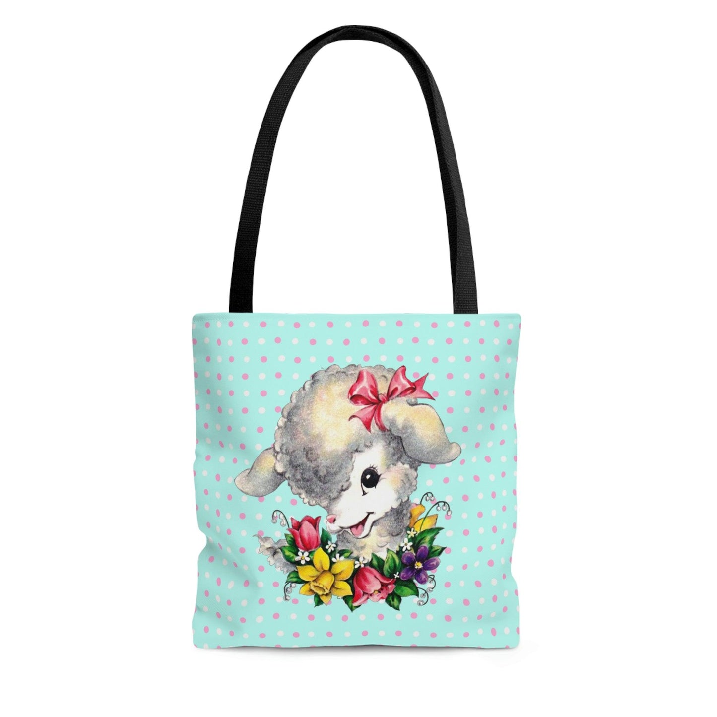 Retro Lamb Vintage Easter Kitsch MCM Blue Tote Bag | lovevisionkarma.com