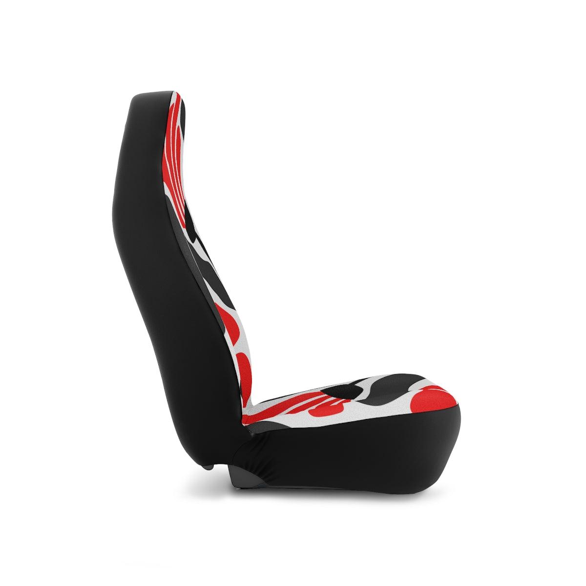 Retro Groovy Abstract Flowers Red, Black and White MCM Car Seat Covers | lovevisionkarma.com