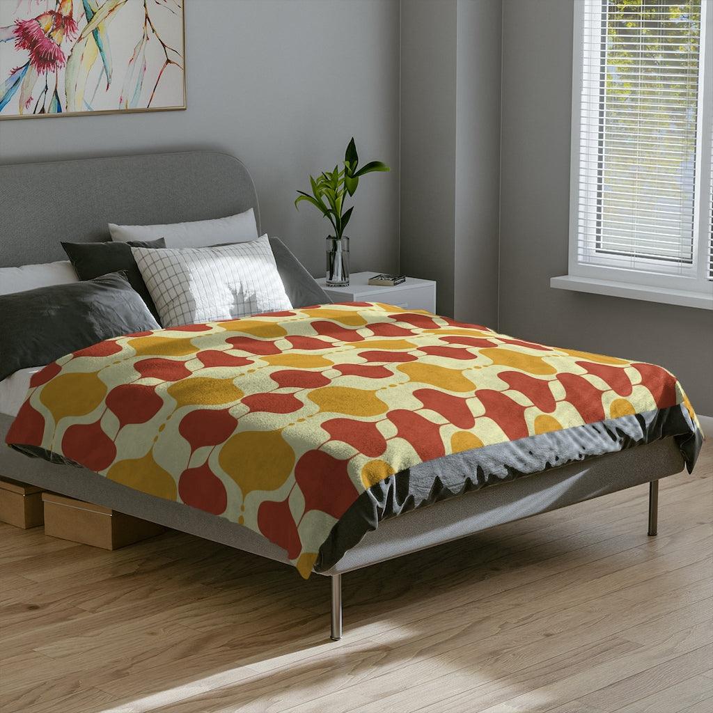 Retro Mid Century Geometric Onion Mustard & Orange Velveteen Minky Blanket | lovevisionkarma.com
