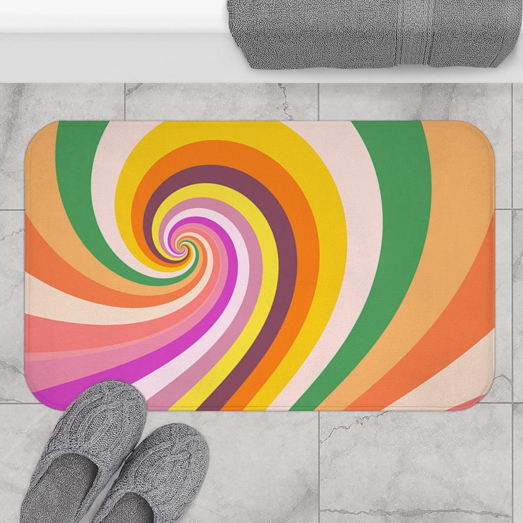 Groovy 60's Candy Swirl Colorful MCM Bath Mat | lovevisionkarma.com