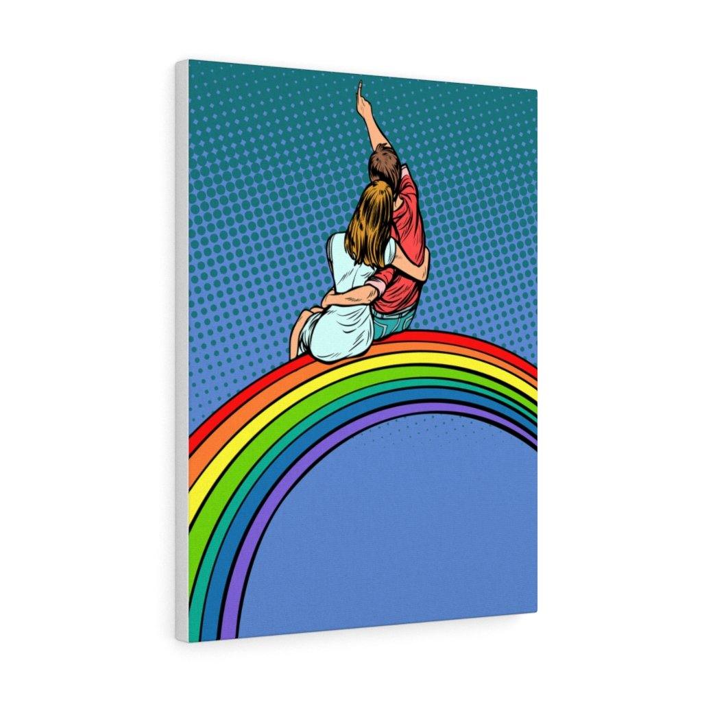 "Couple Sitting on Rainbow" Comic Pop Art Canvas Gallery Wrap | lovevisionkarma.com