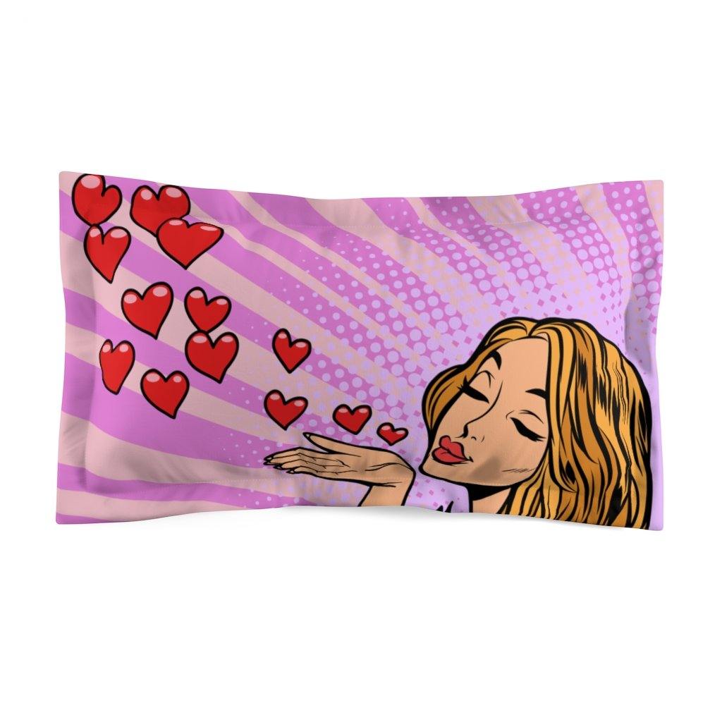 "Woman Blowing Hearts" Comic Pop Art Pillow Sham | lovevisionkarma.com