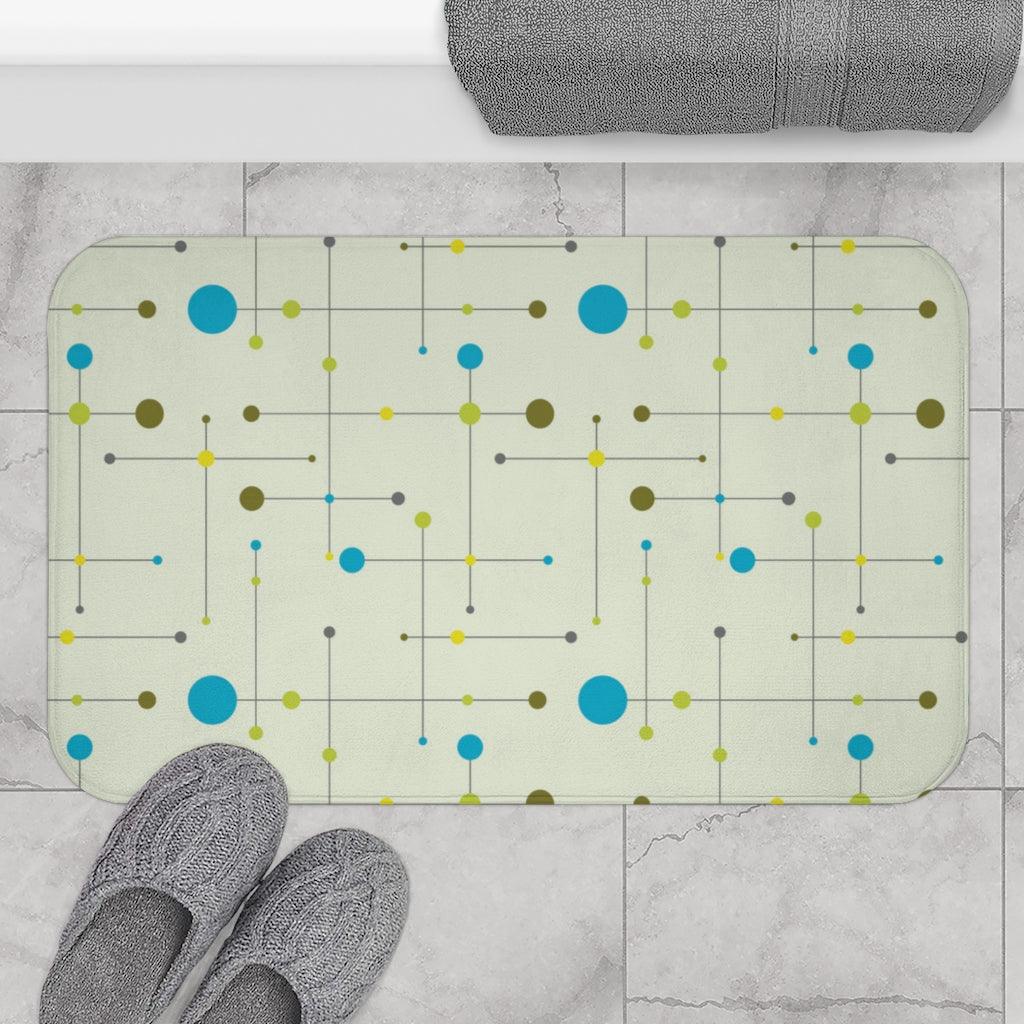 Retro 1950's Mid Century Blue & Green Lines Bath Mat | lovevisionkarma.com