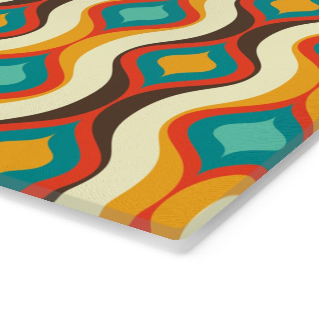 Retro Geometric Mid Century Mod Multicolor Glass Cutting Board | lovevisionkarma.com